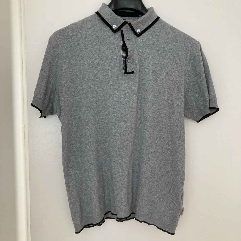Ted Baker men's grey polo shirt with black detailing size 3 (M)